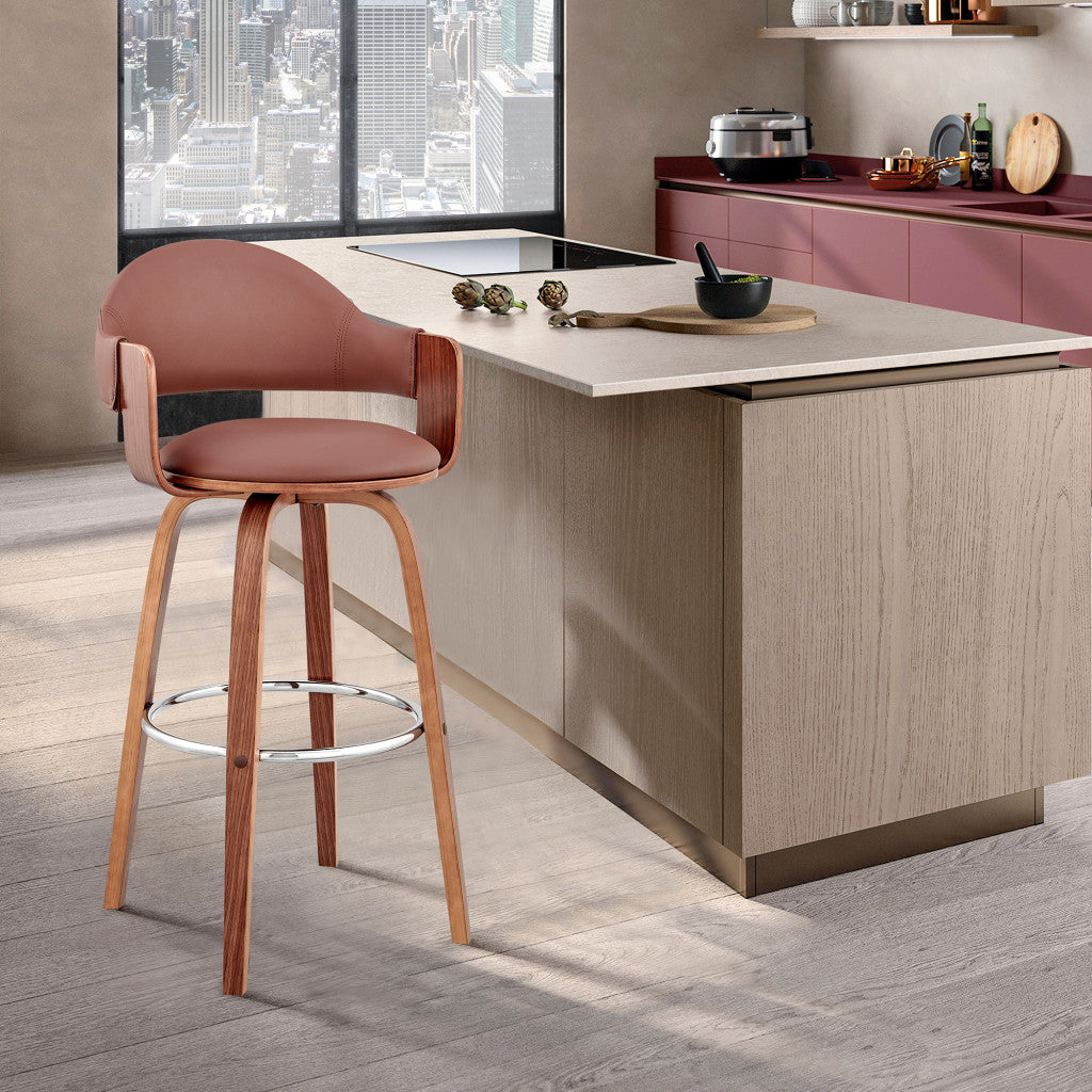 26" Brown Swivel Low Back Counter Height Bar Chair - Homeroots - Flyclothing LLC