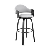26" Gray And Black Iron Swivel Low Back Counter Height Bar Chair - Homeroots