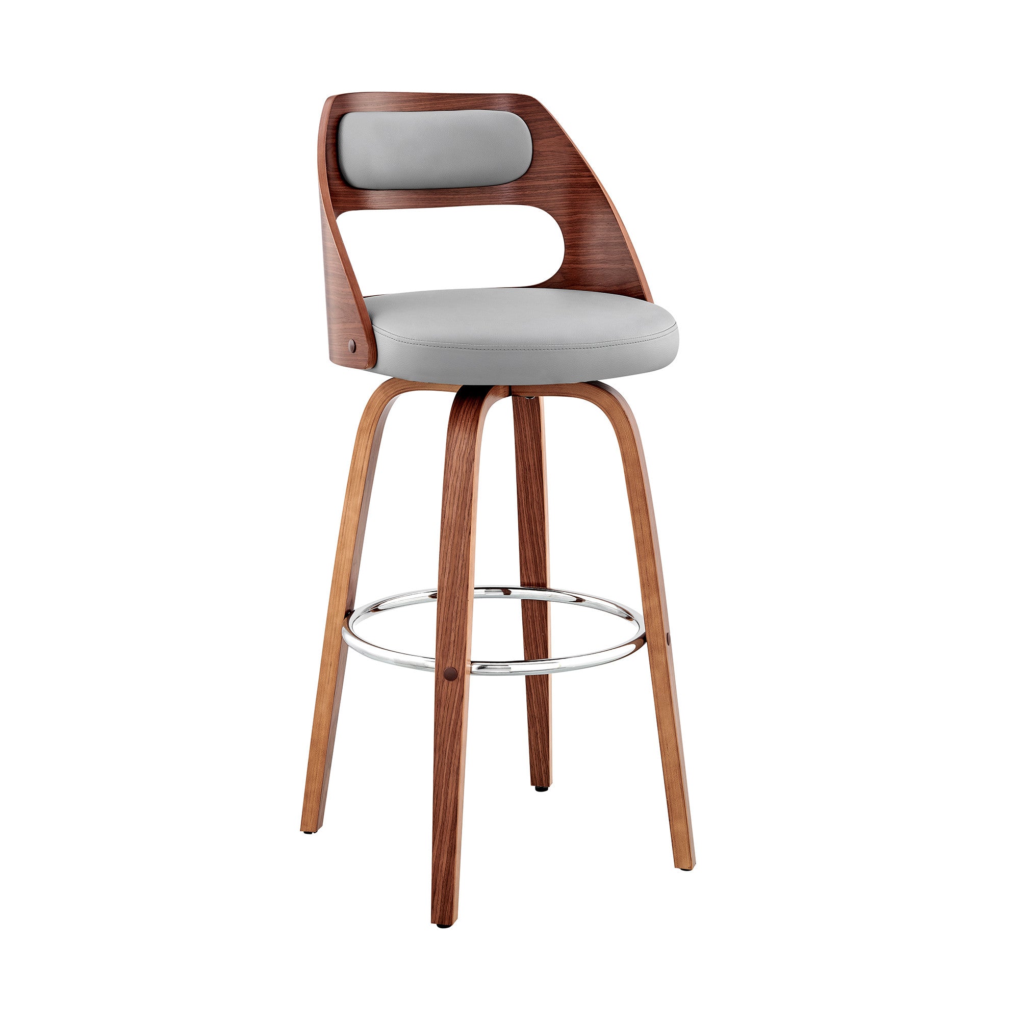 26" Gray And Brown Faux Leather Swivel Counter Height Bar Chair - Homeroots - Flyclothing LLC