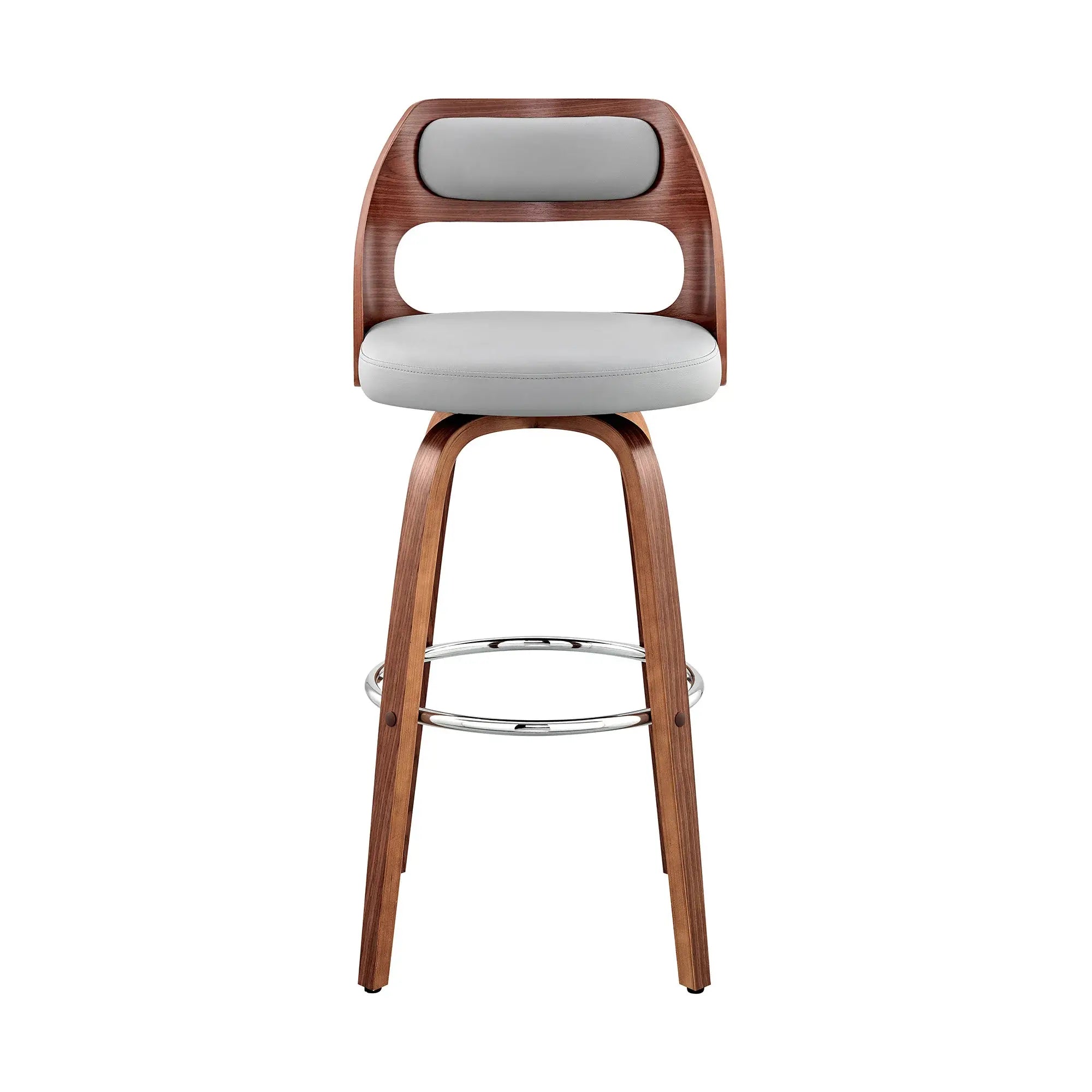 26" Gray And Brown Faux Leather Swivel Counter Height Bar Chair - Homeroots - Flyclothing LLC