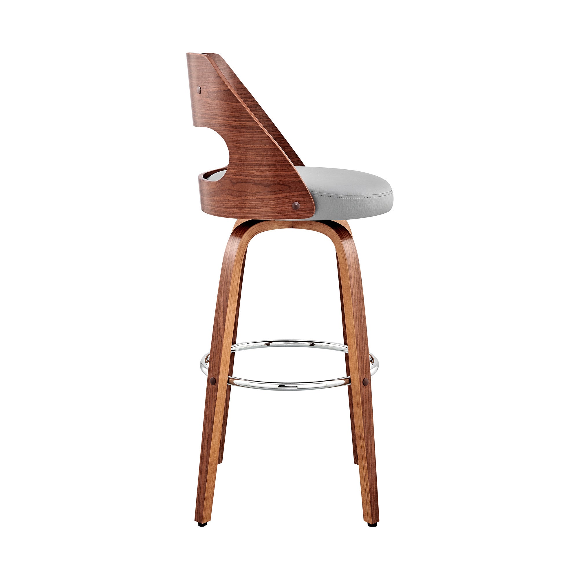 26" Gray And Brown Faux Leather Swivel Counter Height Bar Chair - Homeroots - Flyclothing LLC