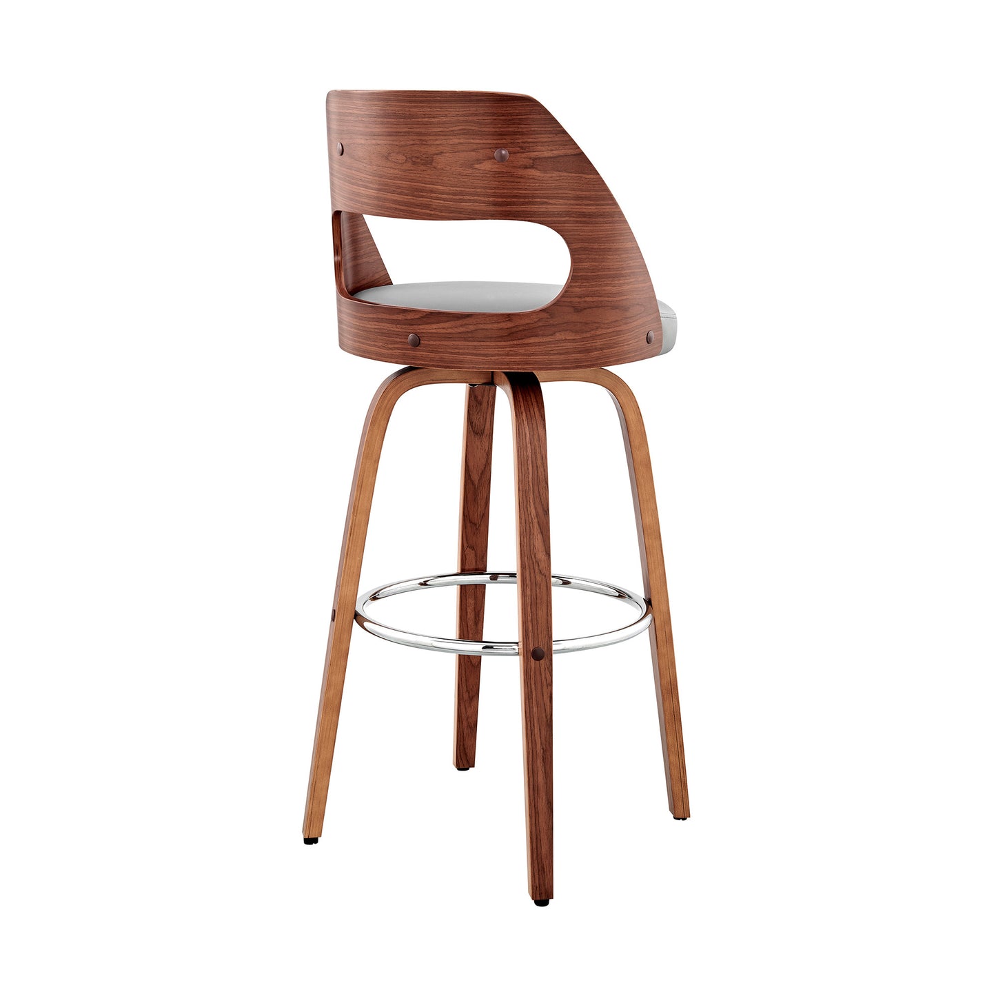 26" Gray And Brown Faux Leather Swivel Counter Height Bar Chair - Homeroots - Flyclothing LLC