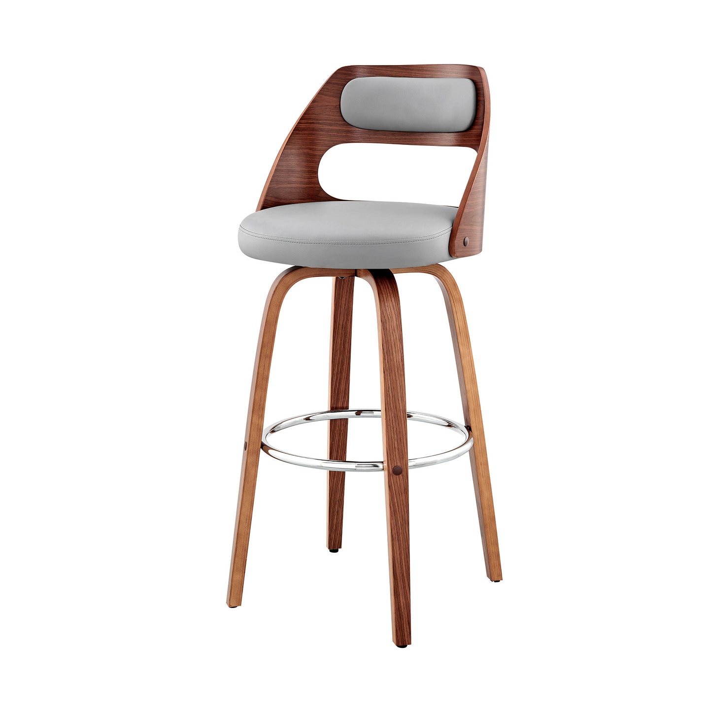 26" Gray And Brown Faux Leather Swivel Counter Height Bar Chair - Homeroots - Flyclothing LLC