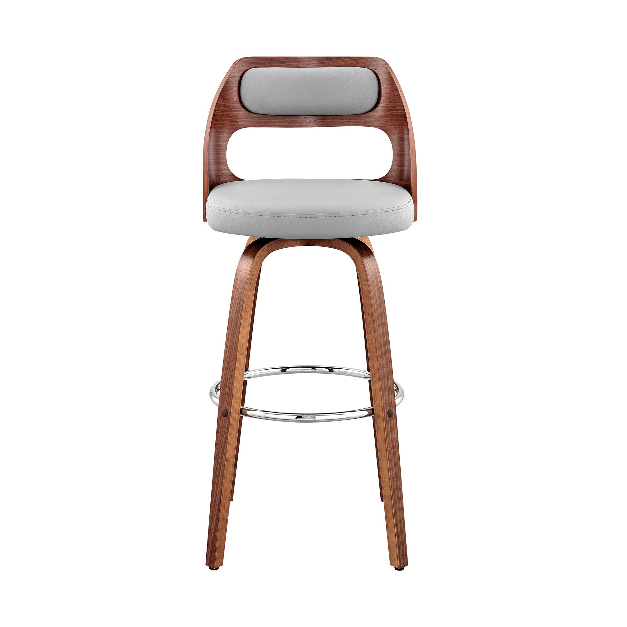 30" Gray And Brown Faux Leather Swivel Bar Height Bar Chair - Homeroots - Flyclothing LLC