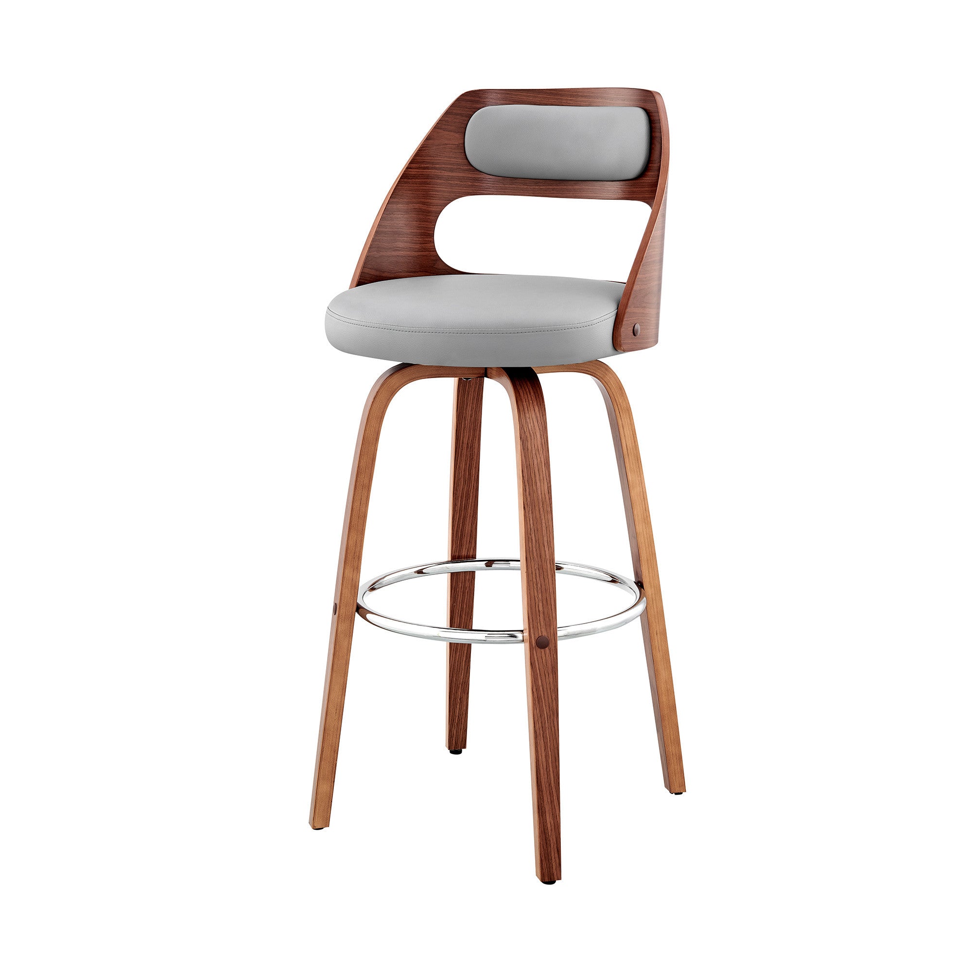 30" Gray And Brown Faux Leather Swivel Bar Height Bar Chair - Homeroots - Flyclothing LLC