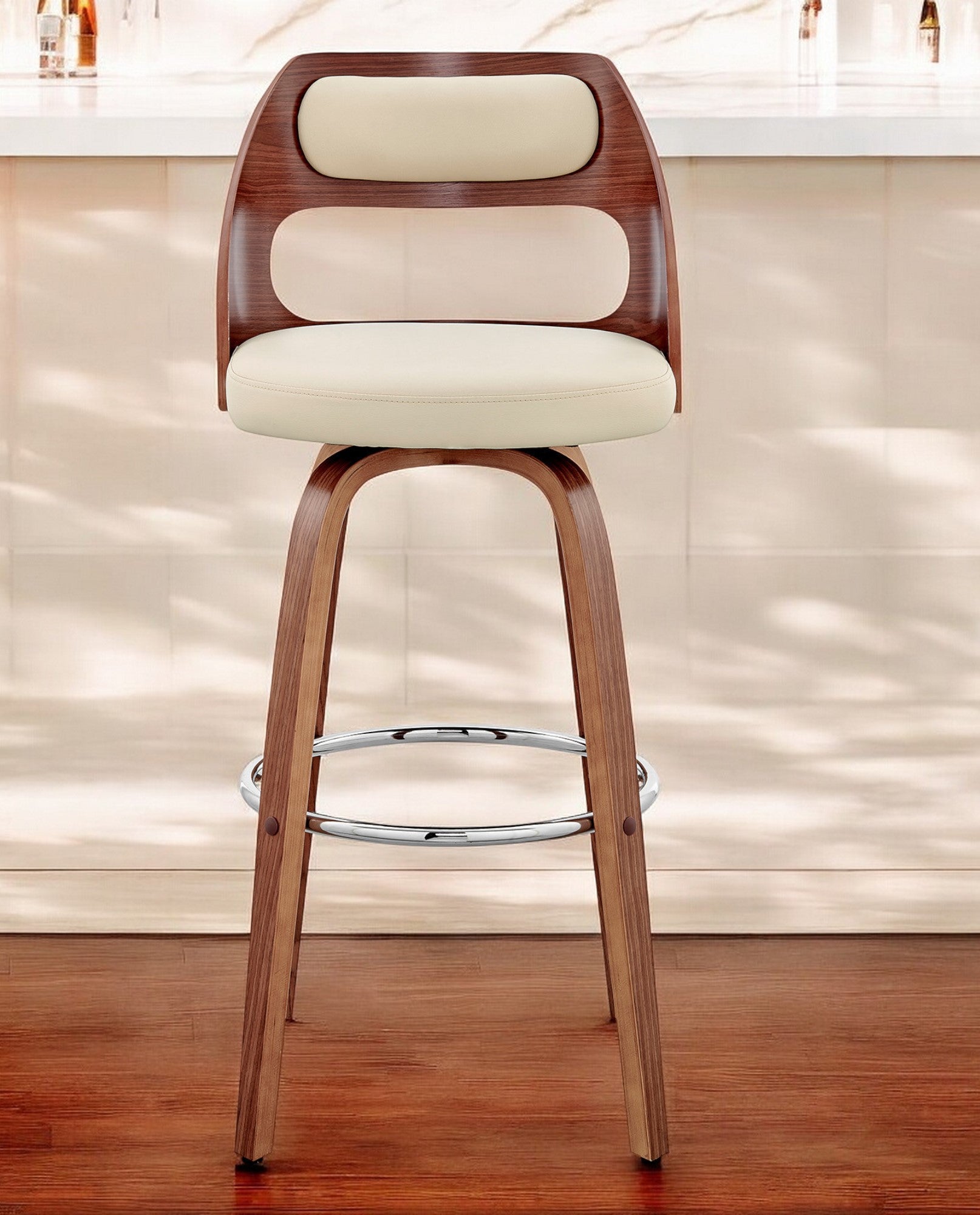 30" Cream And Brown Swivel Bar Chair - Homeroots - Flyclothing LLC