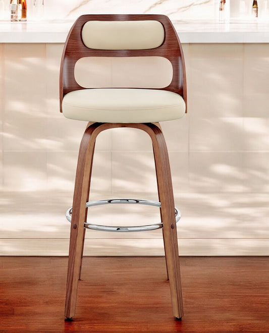 30" Cream And Brown Swivel Bar Chair - Homeroots