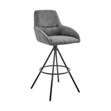 26" Charcoal And Black Iron Counter Height Bar Chair - Homeroots