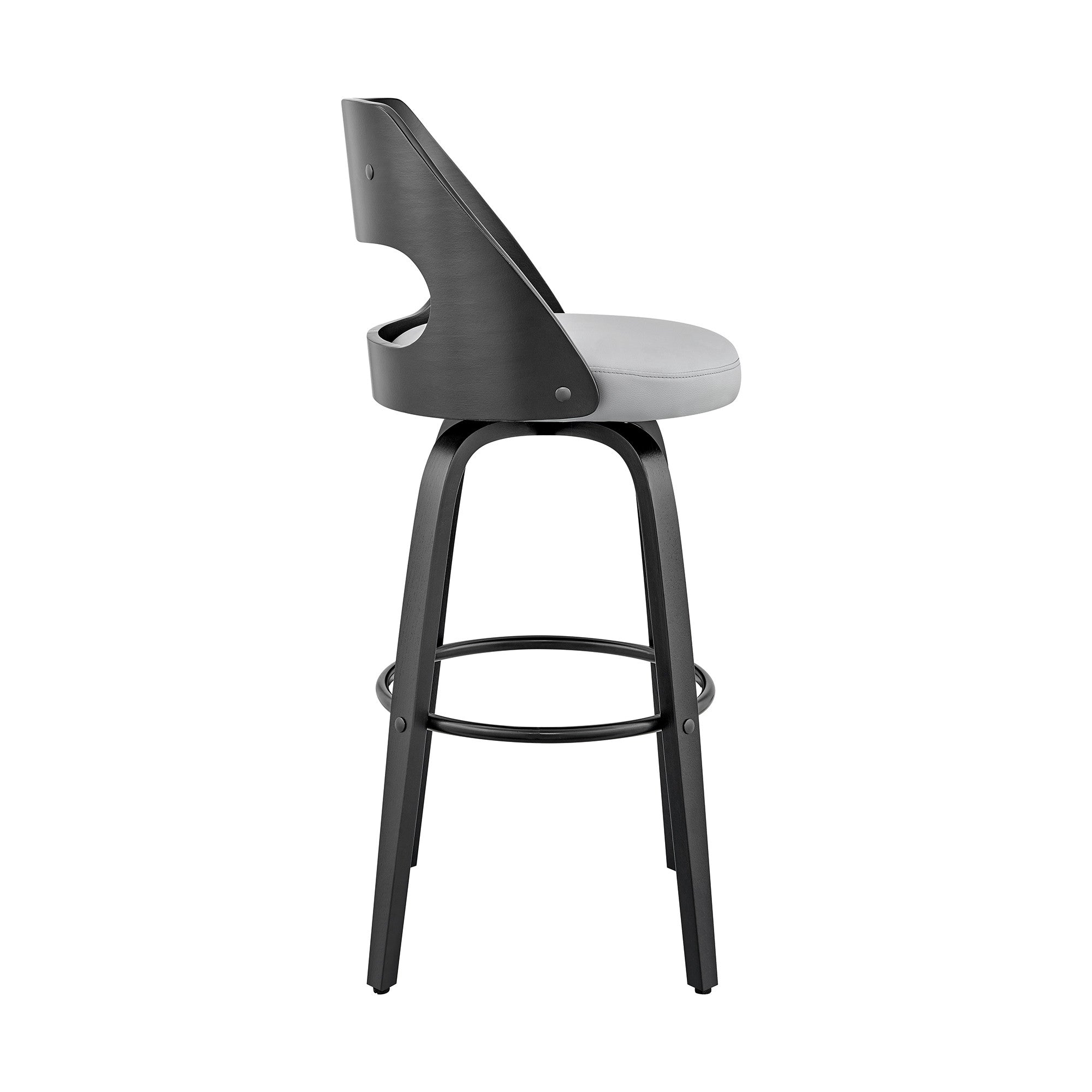 26" Gray And Black Faux Leather And Iron Swivel Counter Height Bar Chair - Homeroots - Flyclothing LLC