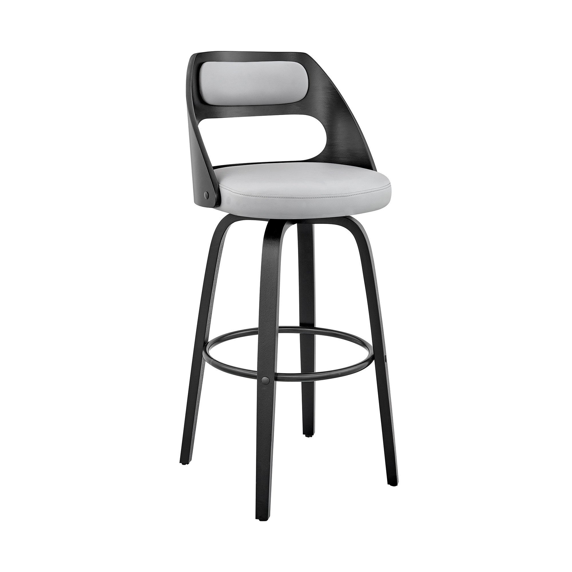 26" Gray And Black Faux Leather And Iron Swivel Counter Height Bar Chair - Homeroots - Flyclothing LLC