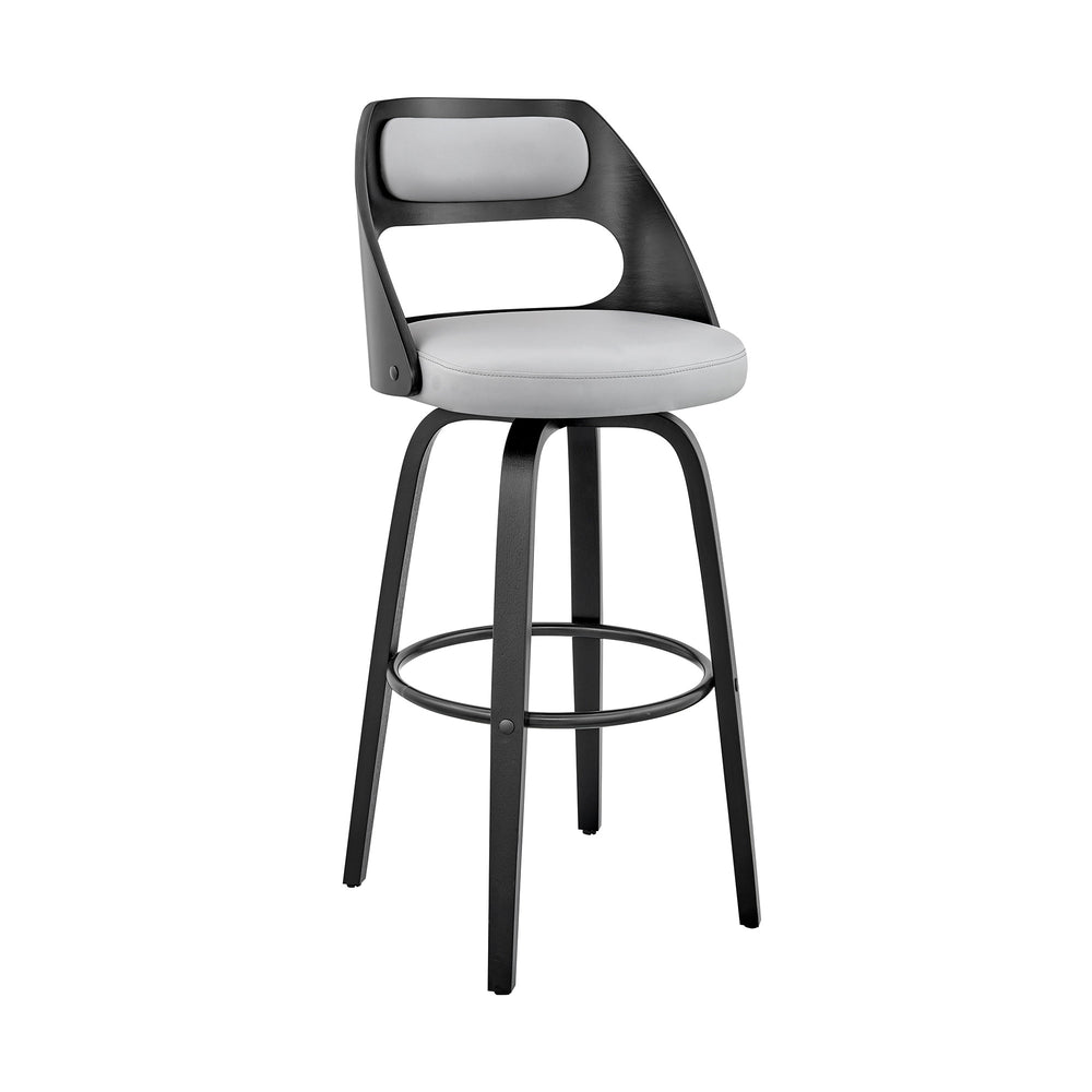 26" Gray And Black Faux Leather And Iron Swivel Counter Height Bar Chair - Homeroots