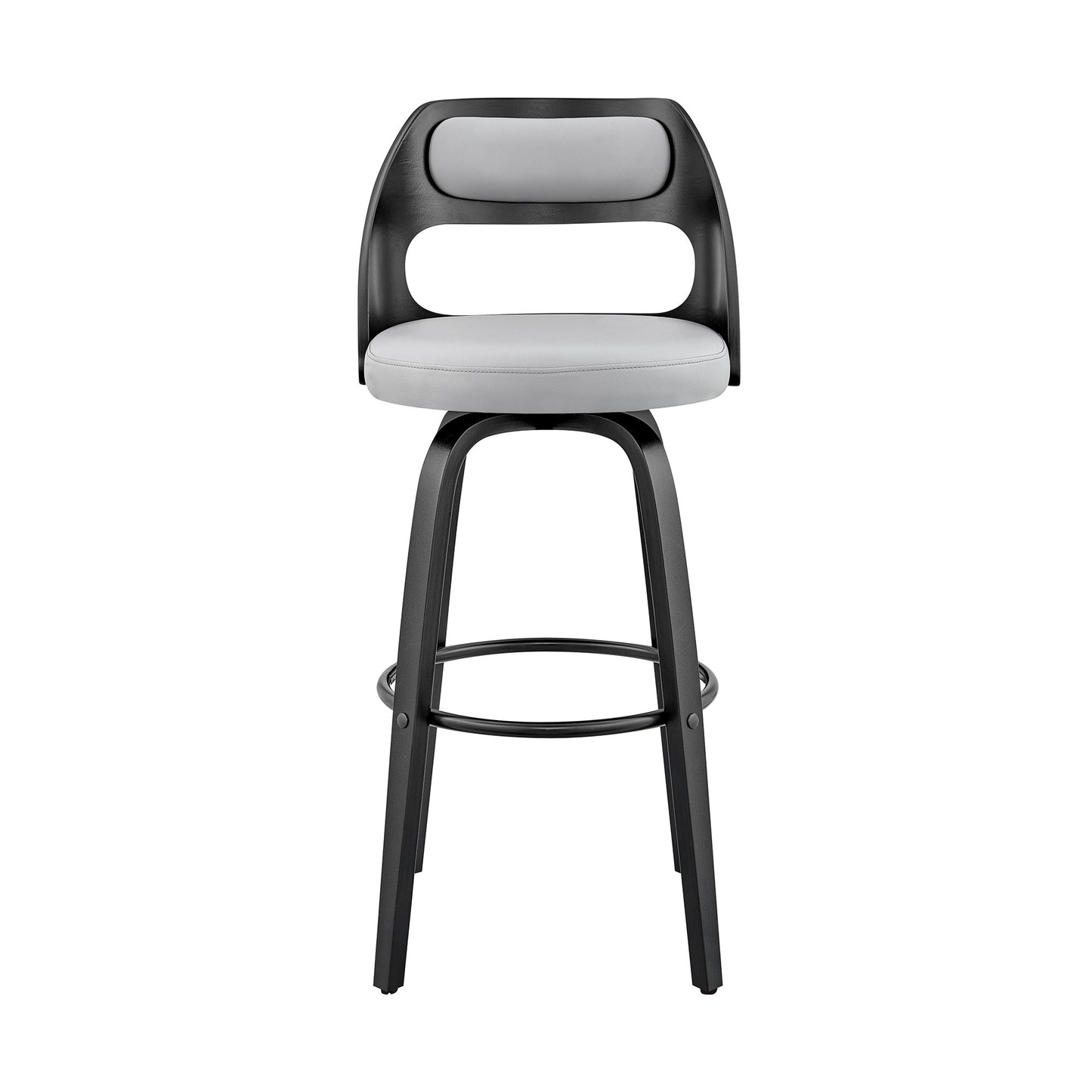 26" Gray And Black Faux Leather And Iron Swivel Counter Height Bar Chair - Homeroots - Flyclothing LLC