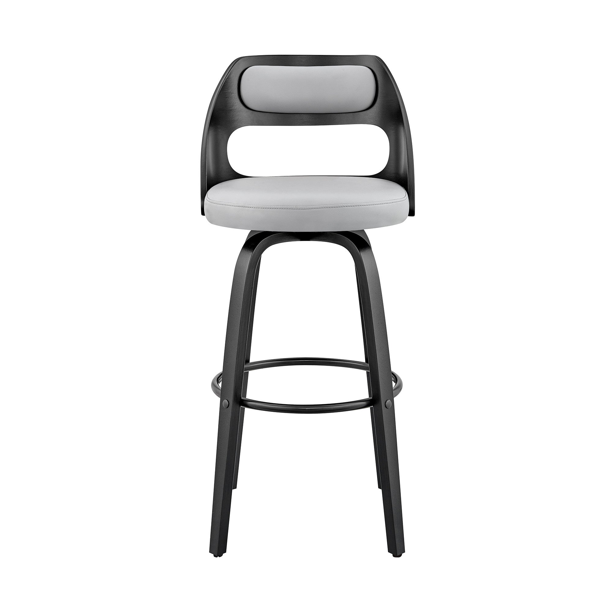 26" Gray And Black Faux Leather And Iron Swivel Counter Height Bar Chair - Homeroots - Flyclothing LLC