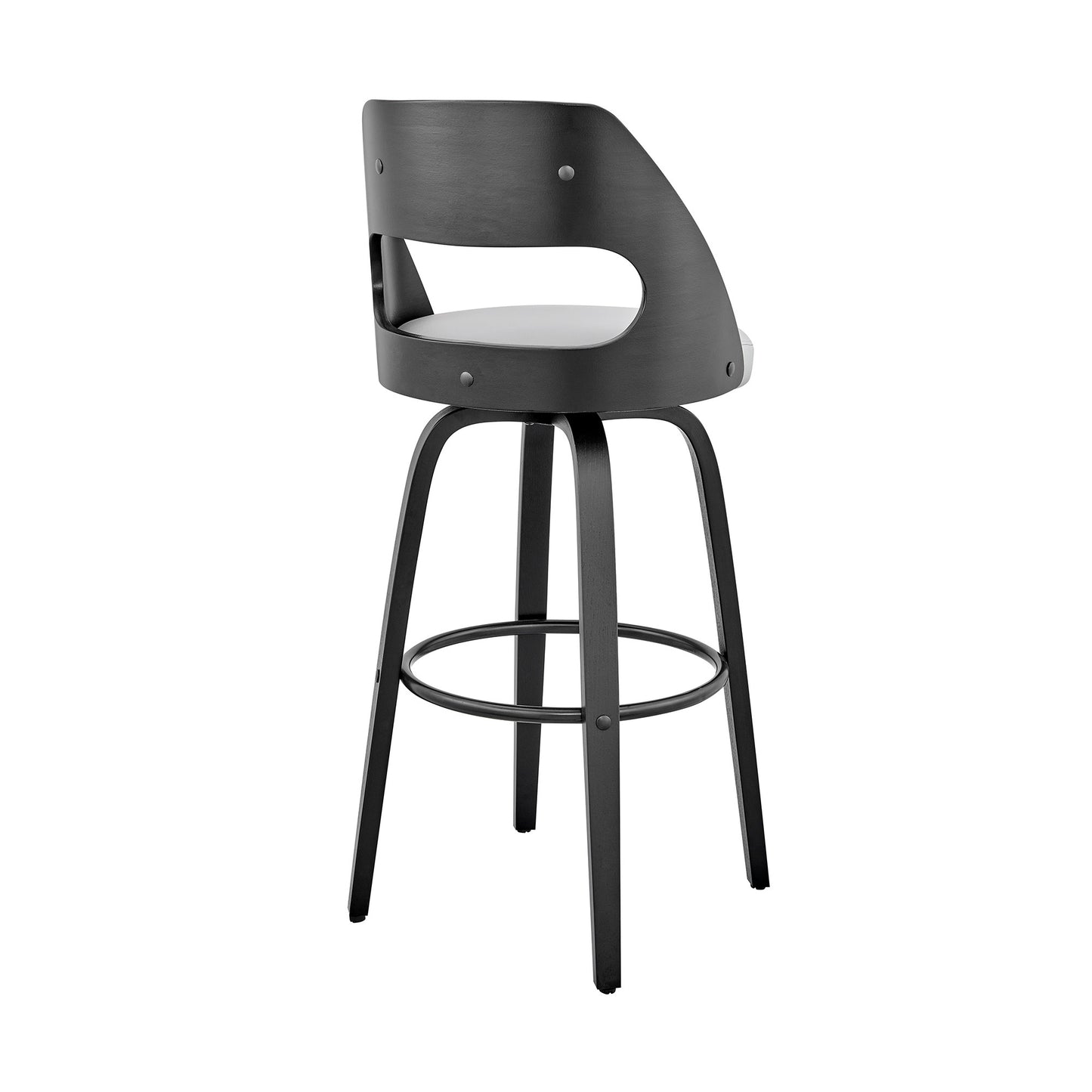 26" Gray And Black Faux Leather And Iron Swivel Counter Height Bar Chair - Homeroots - Flyclothing LLC