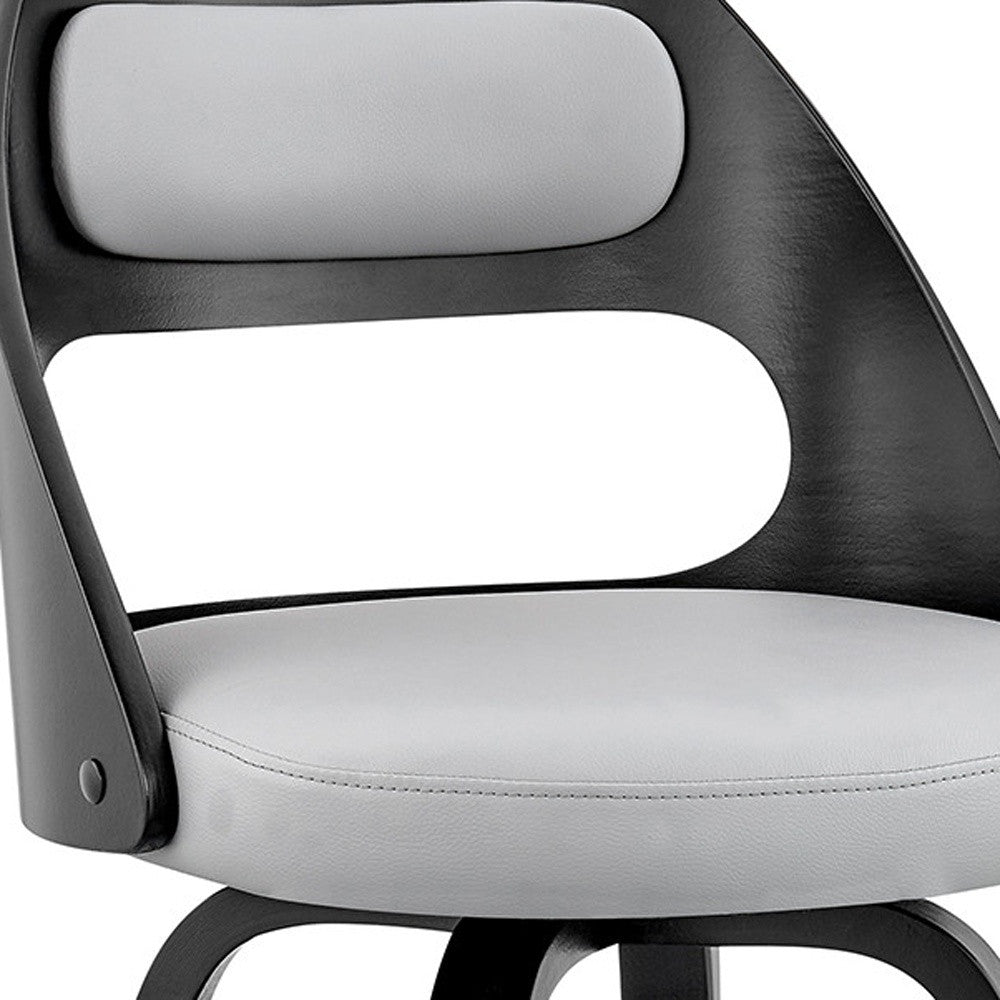 26" Gray And Black Faux Leather And Iron Swivel Counter Height Bar Chair - Homeroots