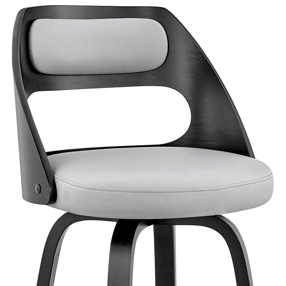 26" Gray And Black Faux Leather And Iron Swivel Counter Height Bar Chair - Homeroots - Flyclothing LLC