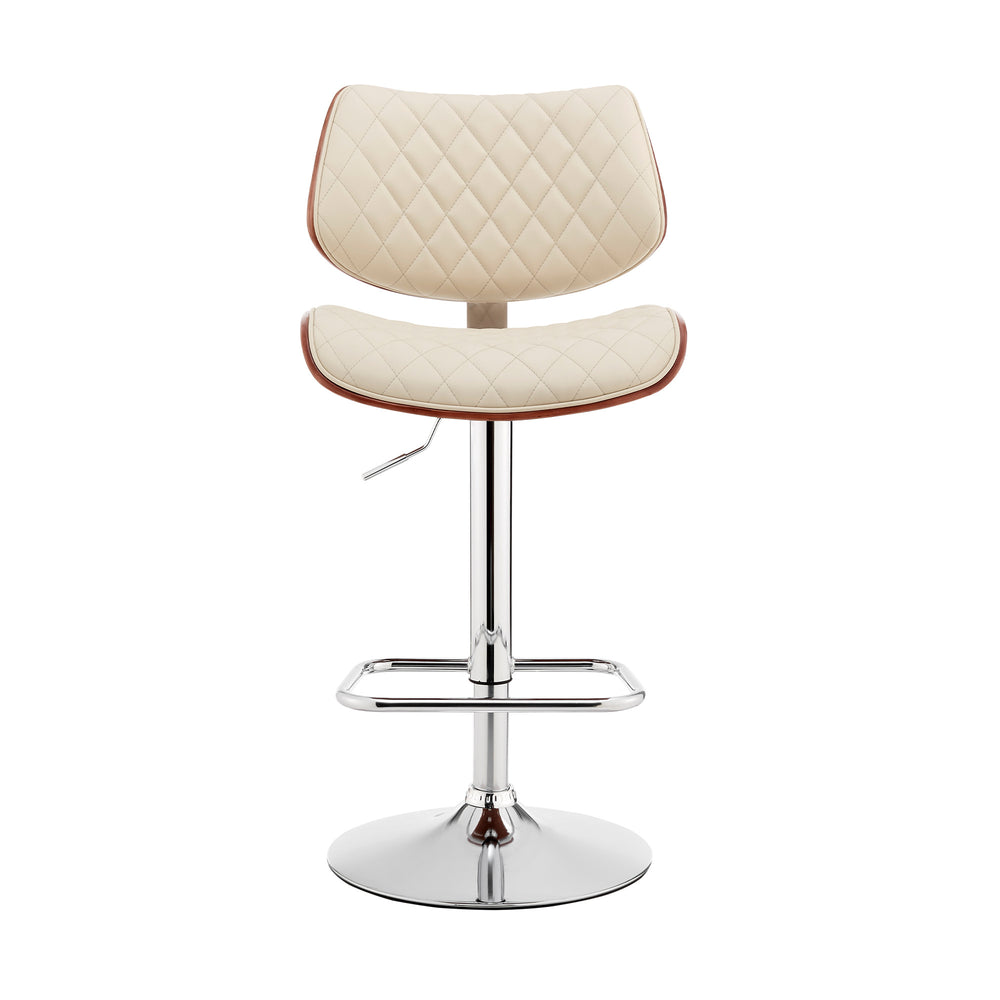 24" Cream And Silver Faux Leather And Iron Swivel Low Back Adjustable Height Bar Chair - Homeroots - Flyclothing LLC