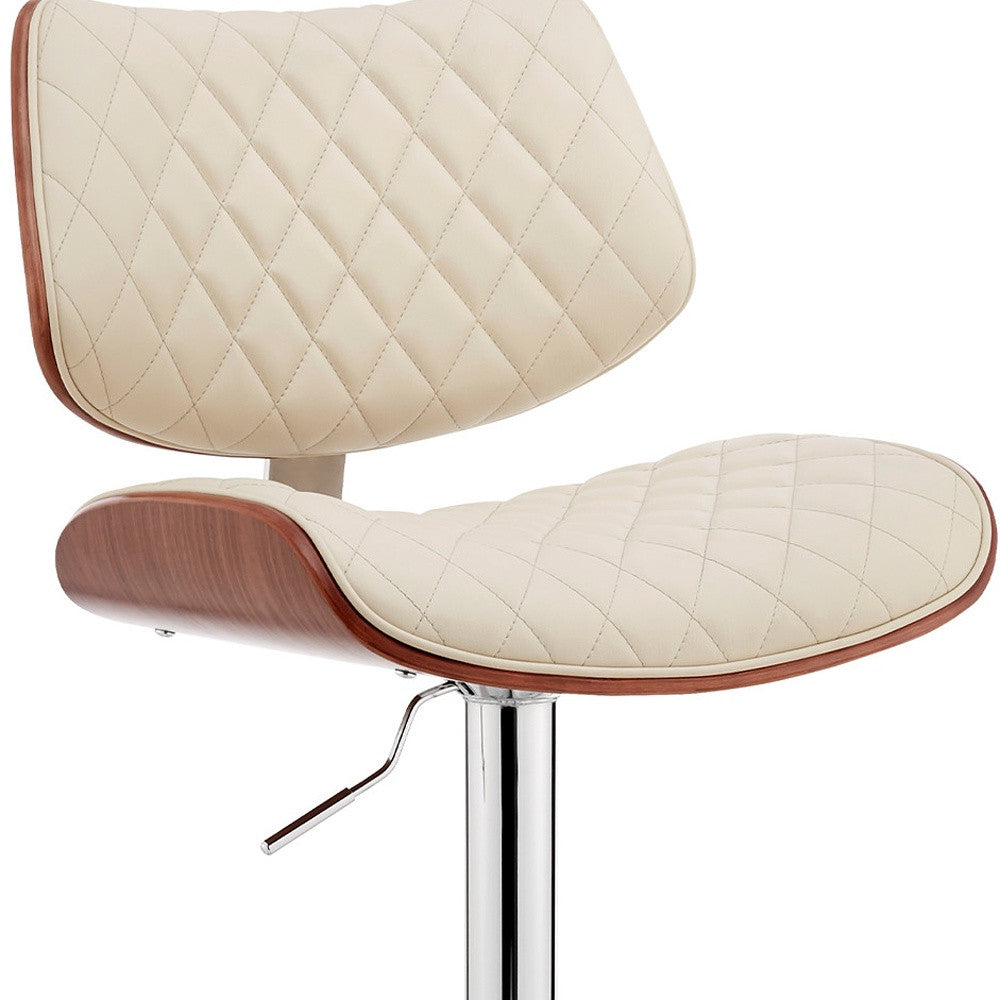 24" Cream And Silver Faux Leather And Iron Swivel Low Back Adjustable Height Bar Chair - Homeroots - Flyclothing LLC