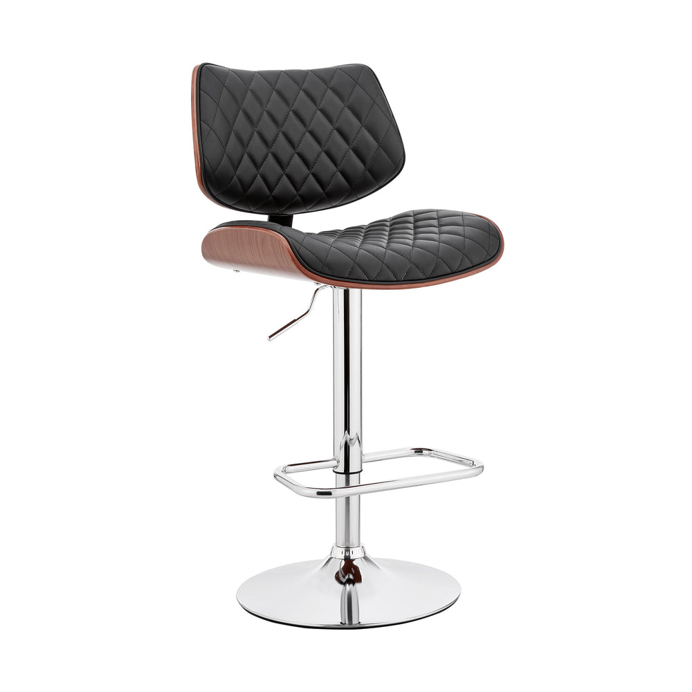 24" Black And Silver Faux Leather And Iron Swivel Low Back Adjustable Height Bar Chair - Homeroots