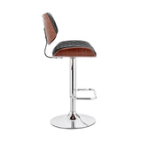 24" Black And Silver Faux Leather And Iron Swivel Low Back Adjustable Height Bar Chair - Homeroots