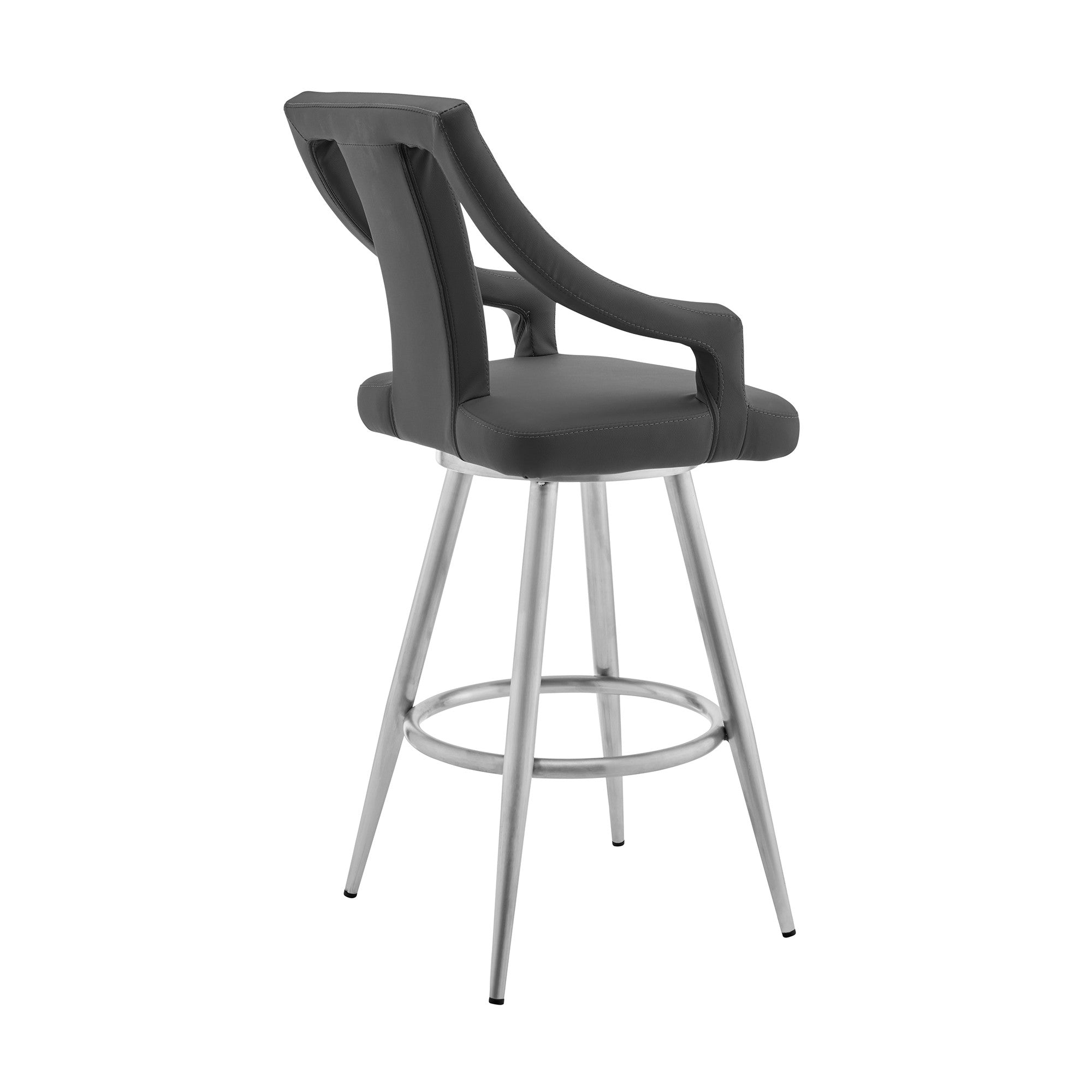 29" Gray And Silver Faux Leather And Iron Swivel Bar Height Bar Chair - Homeroots - Flyclothing LLC