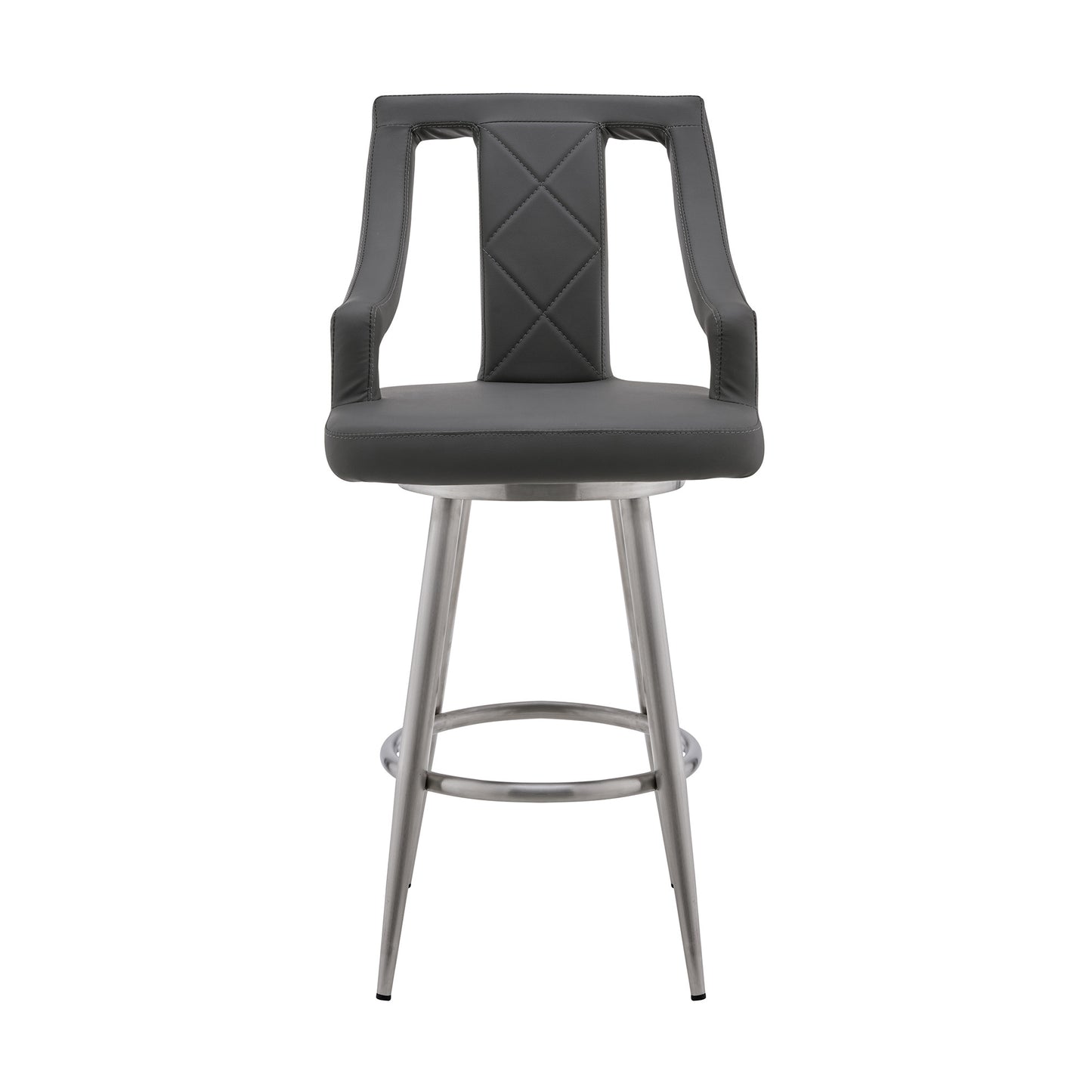 29" Gray And Silver Faux Leather And Iron Swivel Bar Height Bar Chair - Homeroots - Flyclothing LLC