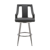 29" Gray And Silver Faux Leather And Iron Swivel Bar Height Bar Chair - Homeroots - Flyclothing LLC