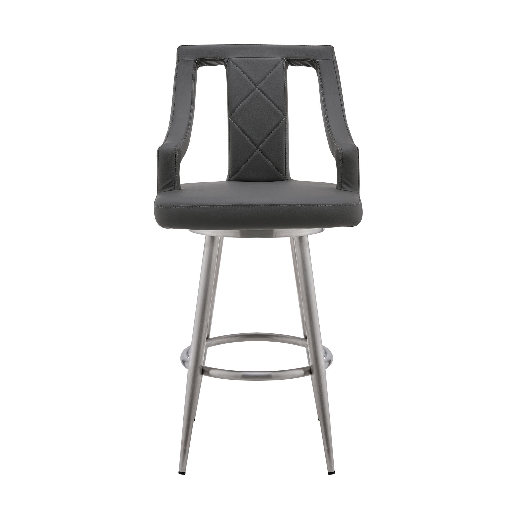 29" Gray And Silver Faux Leather And Iron Swivel Bar Height Bar Chair - Homeroots - Flyclothing LLC
