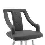 29" Gray And Silver Faux Leather And Iron Swivel Bar Height Bar Chair - Homeroots - Flyclothing LLC
