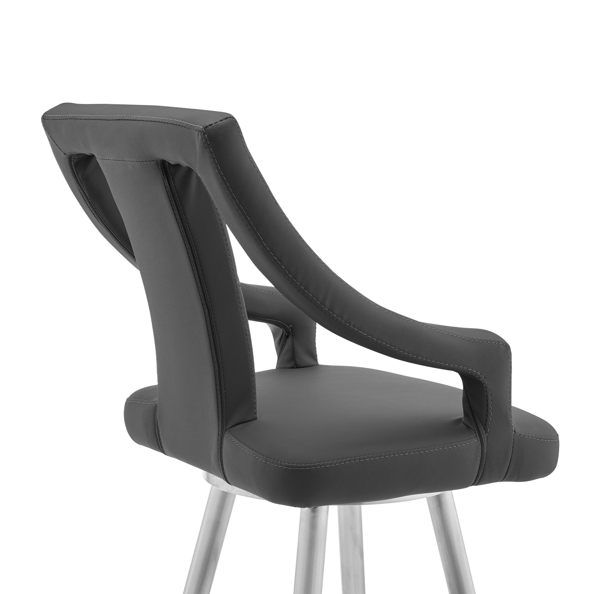 29" Gray And Silver Faux Leather And Iron Swivel Bar Height Bar Chair - Homeroots - Flyclothing LLC