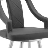 29" Gray And Silver Faux Leather And Iron Swivel Bar Height Bar Chair - Homeroots - Flyclothing LLC