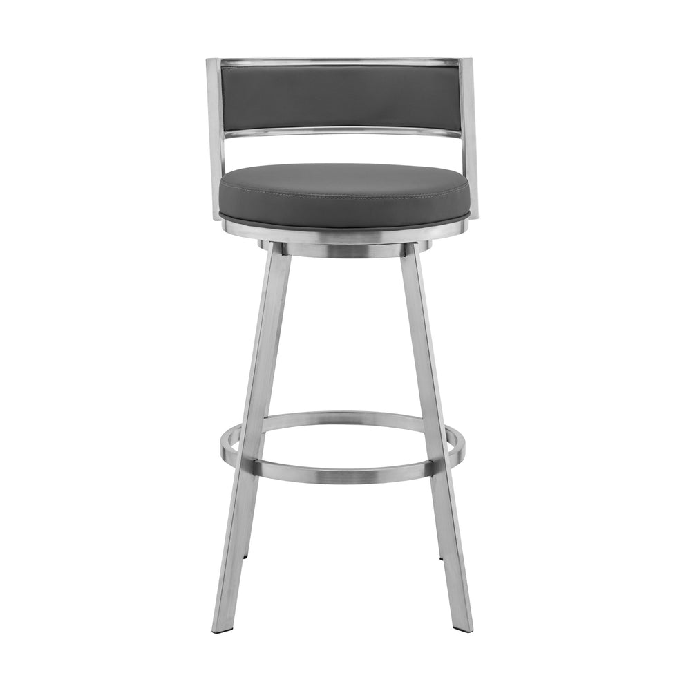 26" Gray And Silver Faux Leather And Iron Swivel Low Back Counter Height Bar Chair - Homeroots - Flyclothing LLC