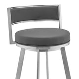 26" Gray And Silver Faux Leather And Iron Swivel Low Back Counter Height Bar Chair - Homeroots - Flyclothing LLC