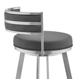 26" Gray And Silver Faux Leather And Iron Swivel Low Back Counter Height Bar Chair - Homeroots - Flyclothing LLC