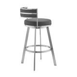 26" Gray And Silver Faux Leather And Iron Swivel Low Back Counter Height Bar Chair - Homeroots - Flyclothing LLC