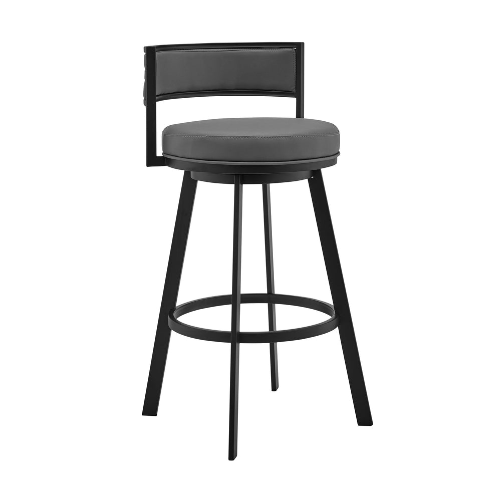 26" Gray And Black Faux Leather And Iron Swivel Low Back Counter Height Bar Chair - Homeroots
