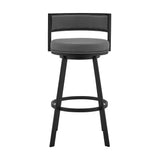 26" Gray And Black Faux Leather And Iron Swivel Low Back Counter Height Bar Chair - Homeroots