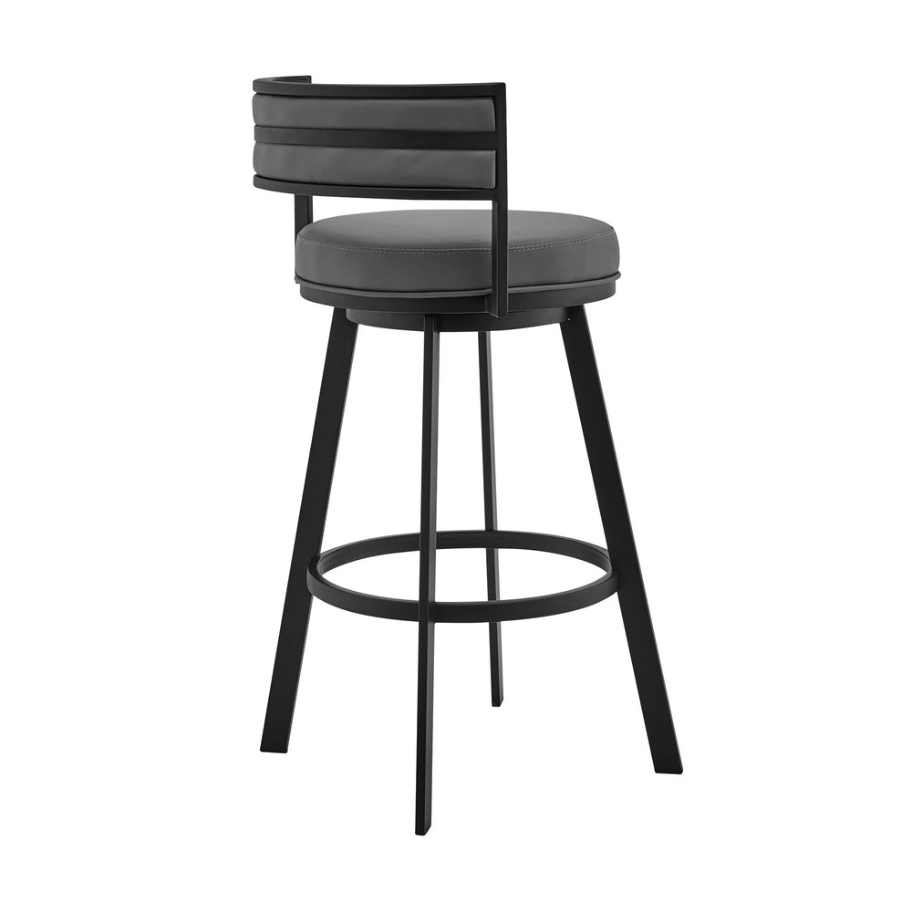 26" Gray And Black Faux Leather And Iron Swivel Low Back Counter Height Bar Chair - Homeroots - Flyclothing LLC