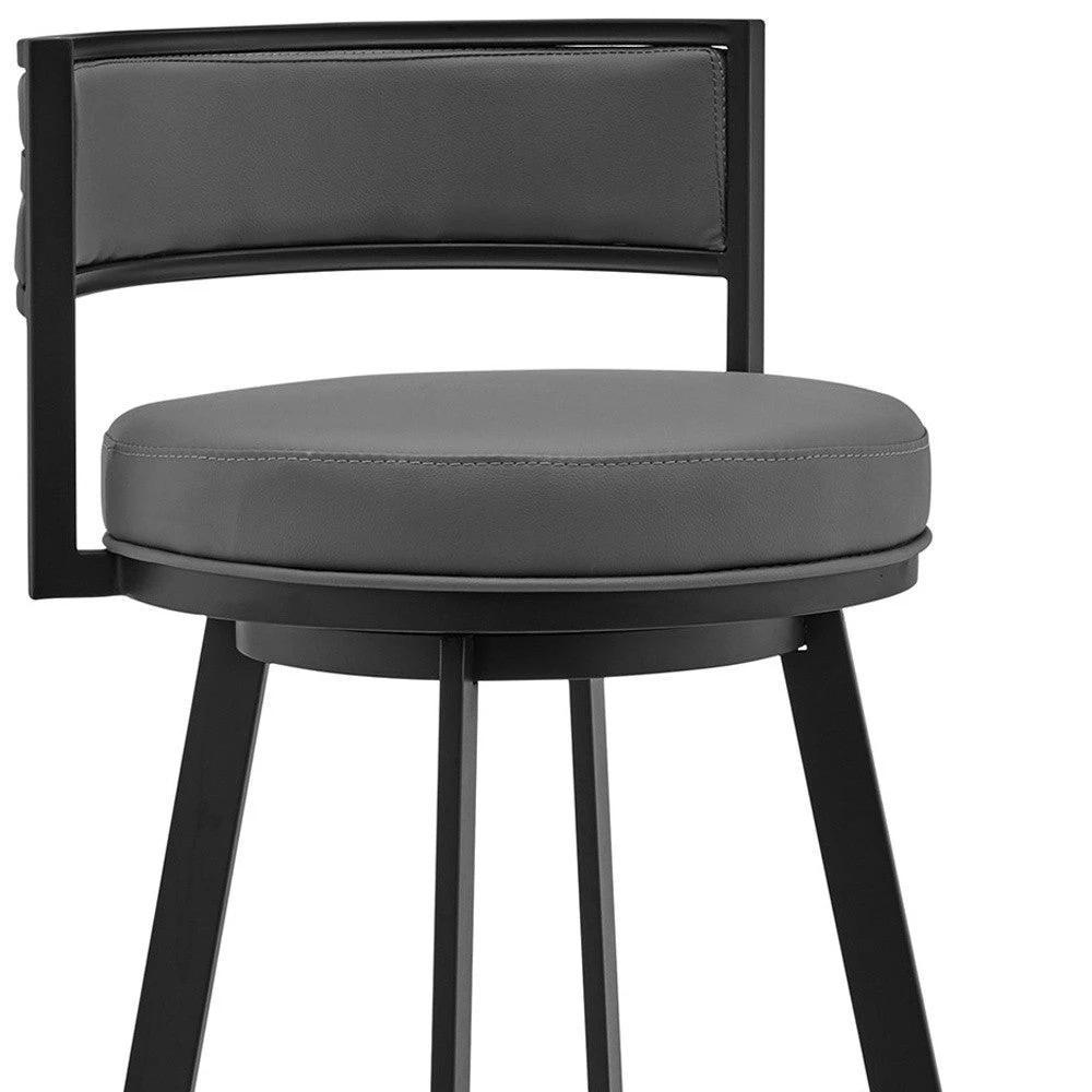 26" Gray And Black Faux Leather And Iron Swivel Low Back Counter Height Bar Chair - Homeroots - Flyclothing LLC