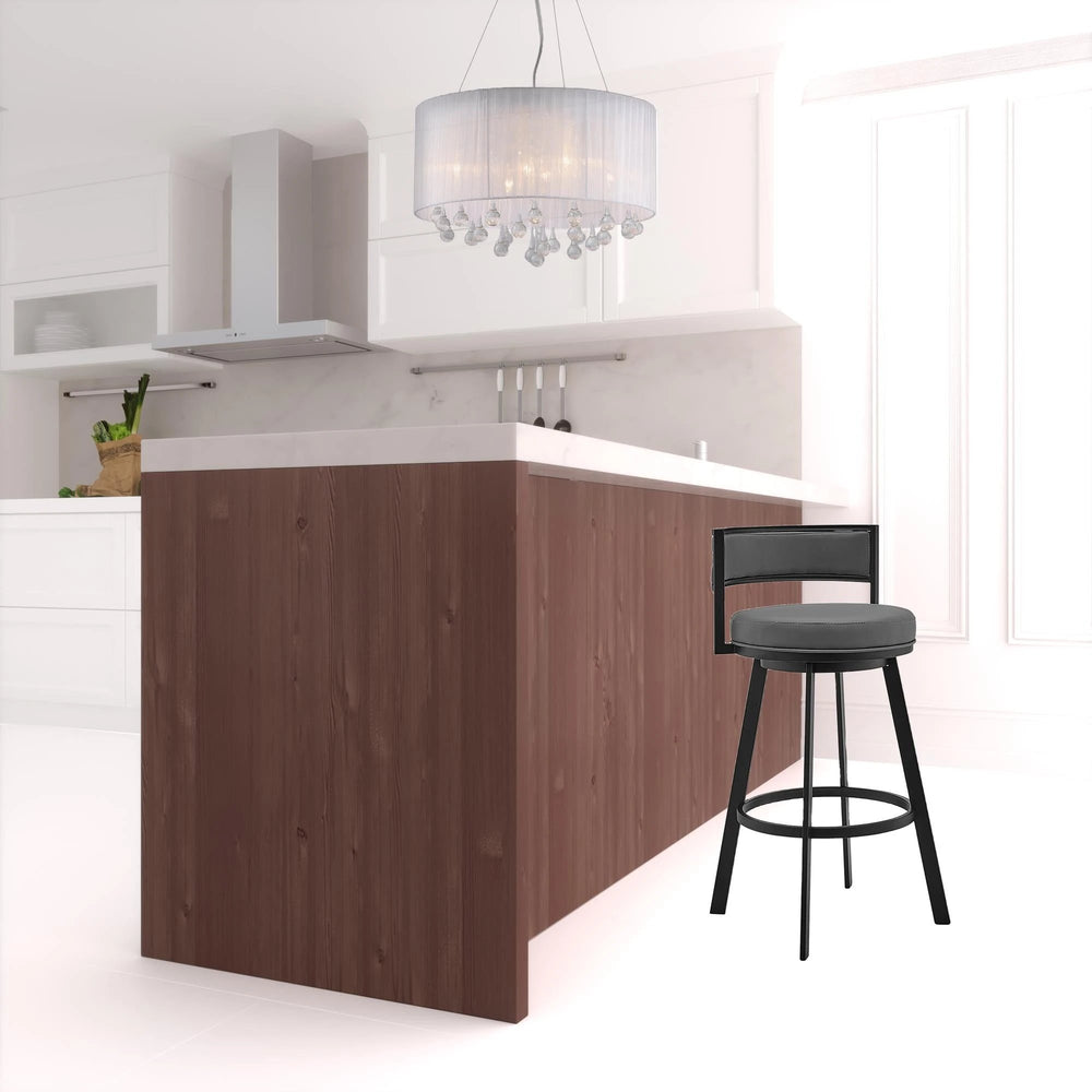 26" Gray And Black Faux Leather And Iron Swivel Low Back Counter Height Bar Chair - Homeroots - Flyclothing LLC
