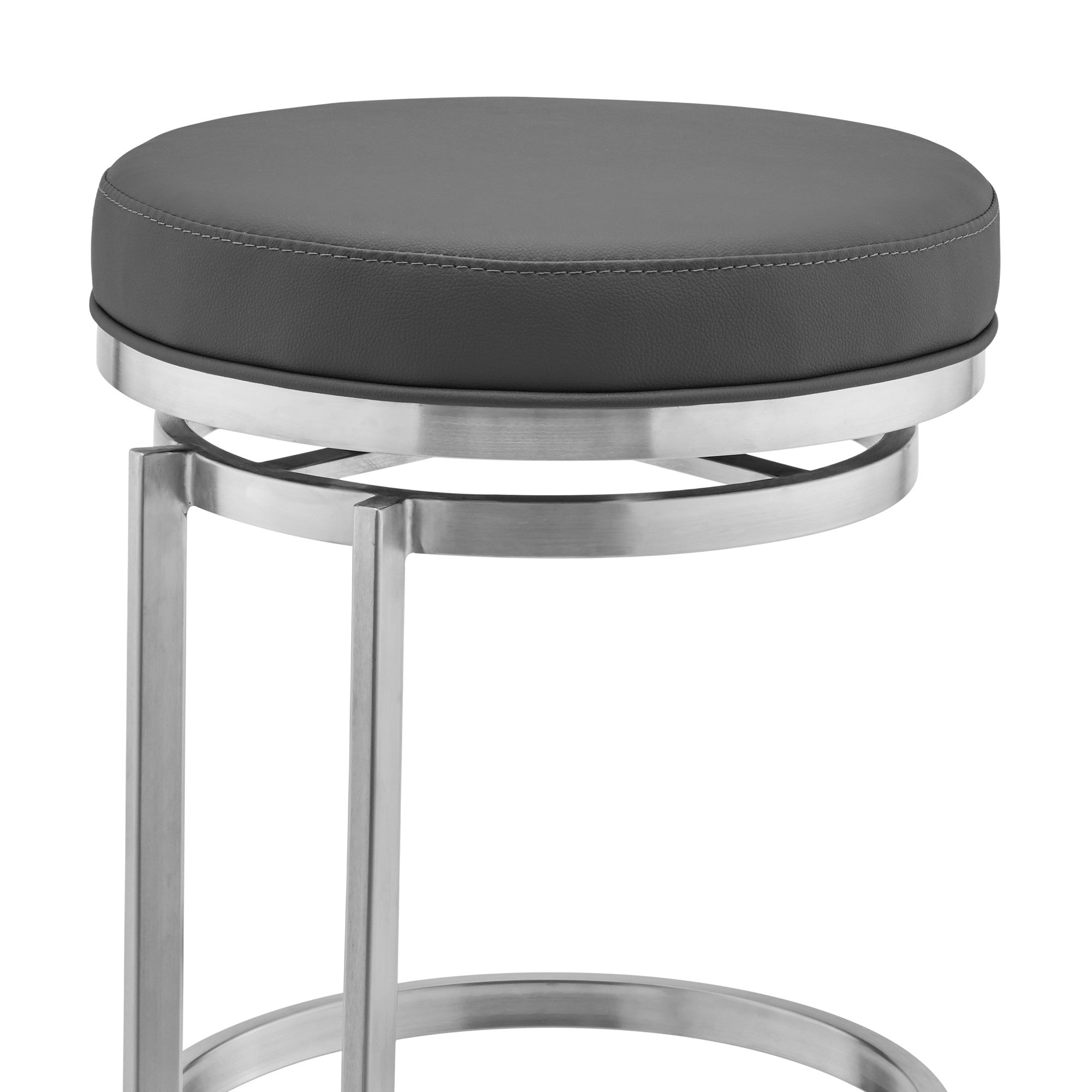 30" Gray And Silver Faux Leather And Iron Swivel Backless Bar Height Bar Chair - Homeroots - Flyclothing LLC