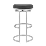 30" Gray And Silver Faux Leather And Iron Swivel Backless Bar Height Bar Chair - Homeroots