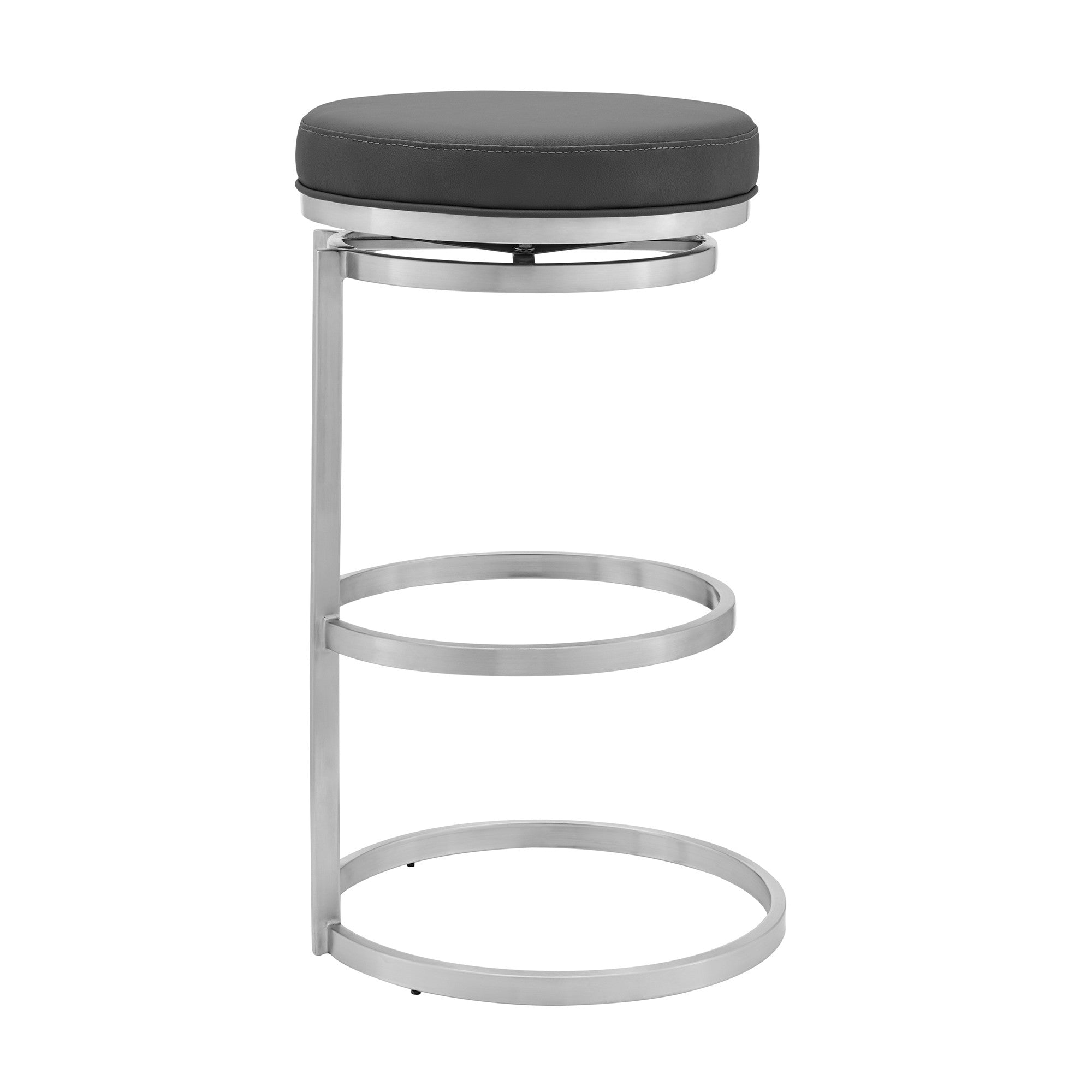 30" Gray And Silver Faux Leather And Iron Swivel Backless Bar Height Bar Chair - Homeroots - Flyclothing LLC