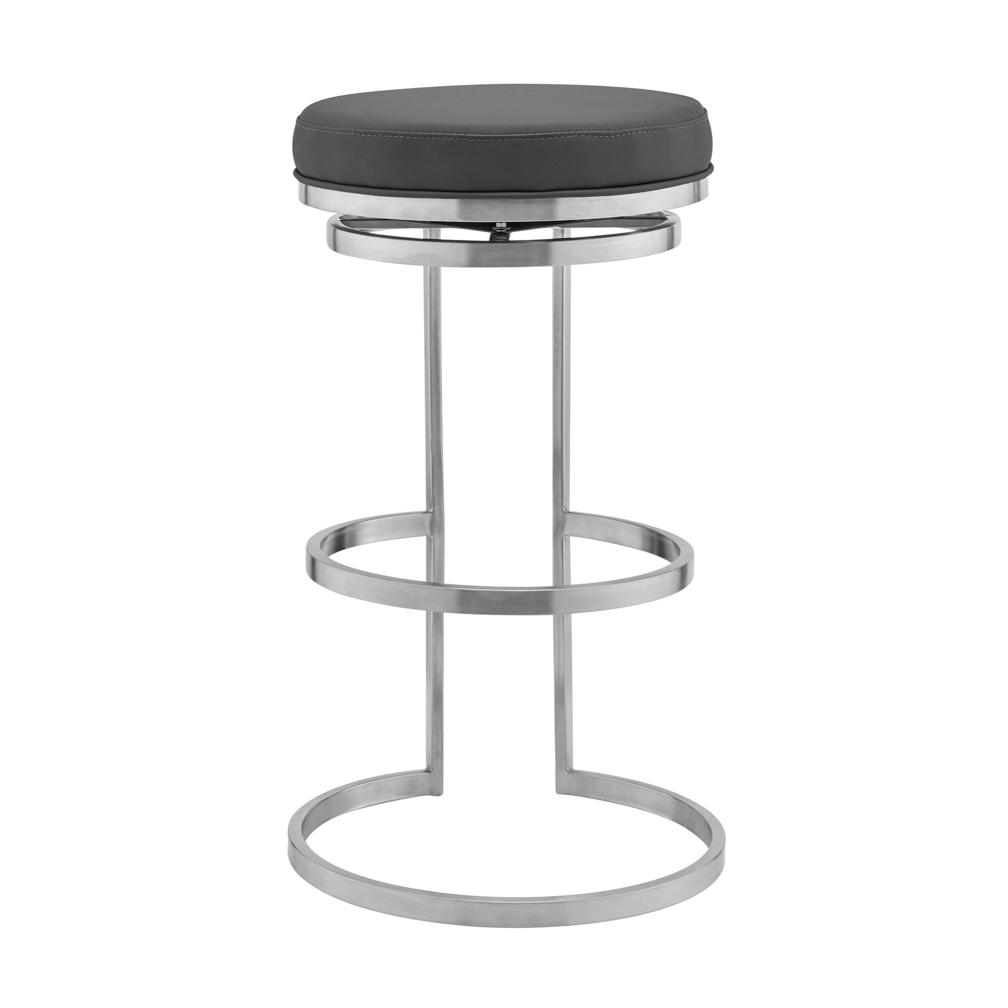30" Gray And Silver Faux Leather And Iron Swivel Backless Bar Height Bar Chair - Homeroots - Flyclothing LLC