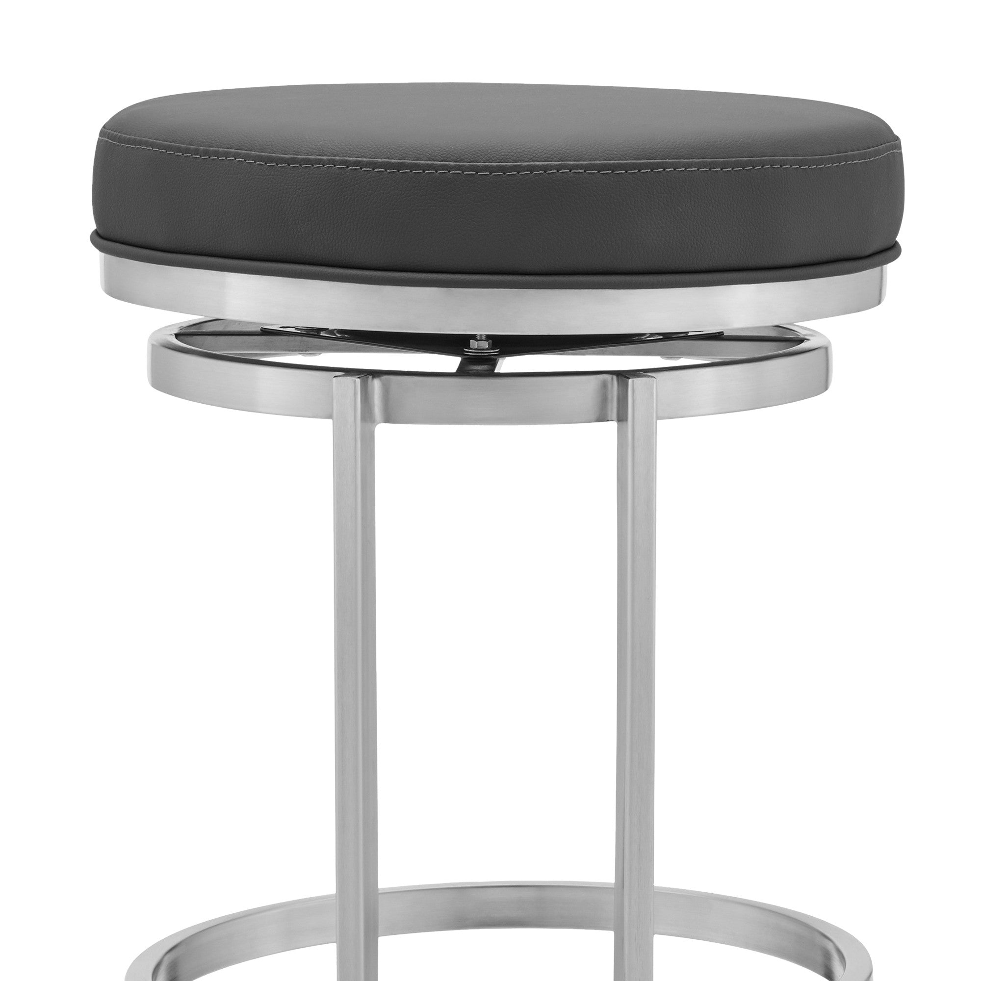 30" Gray And Silver Faux Leather And Iron Swivel Backless Bar Height Bar Chair - Homeroots - Flyclothing LLC