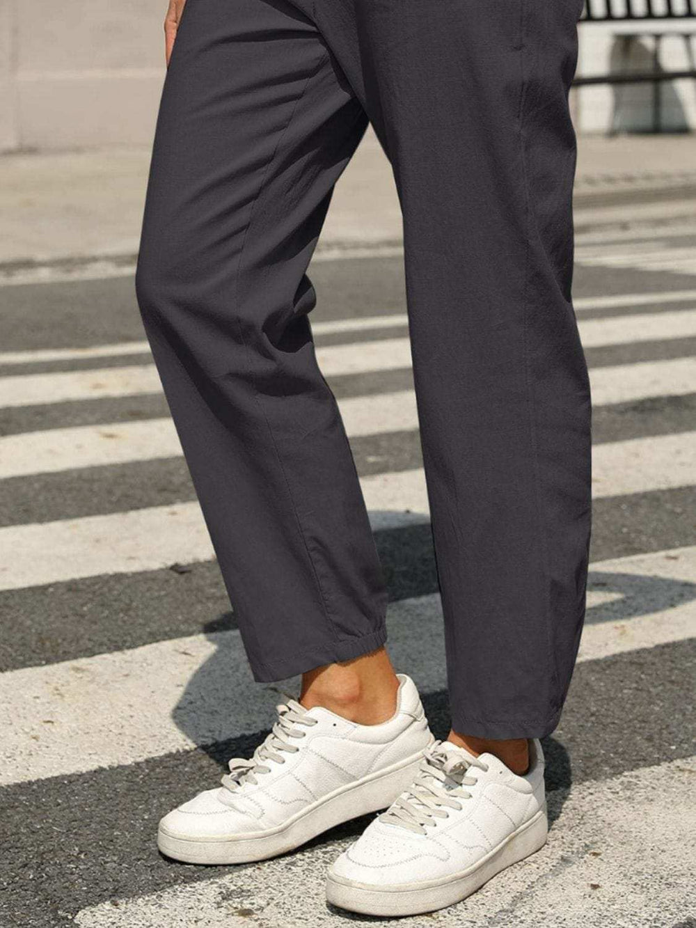 Elastic Waist Tapered Pants - Trendsi - Flyclothing LLC