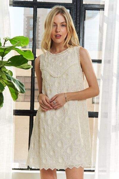 ADORA Applique Round Neck Sleeveless Shift Dress - Trendsi - Flyclothing LLC