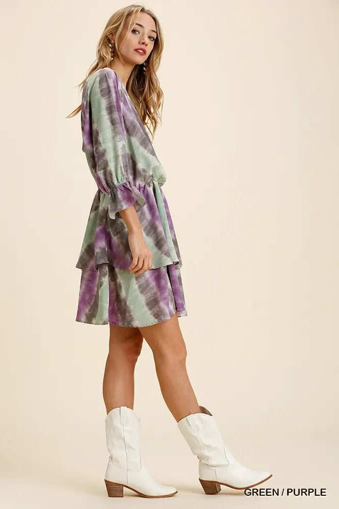 Umgee Tie Dye Ruffled Layered Dress with Elastic Waistband - Trendsi - Flyclothing LLC