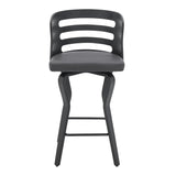 25" Gray And Black Faux Leather And Iron Swivel Low Back Counter Height Bar Chair - Homeroots