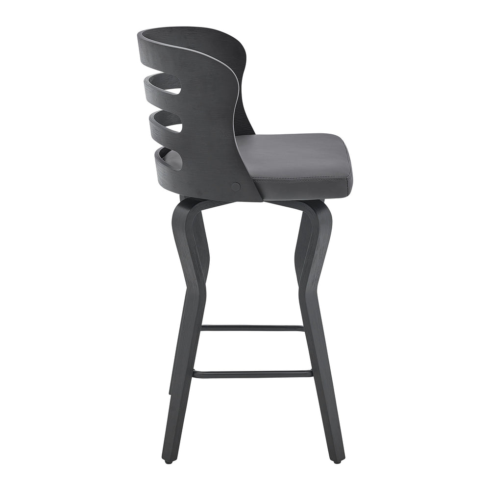 25" Gray And Black Faux Leather And Iron Swivel Low Back Counter Height Bar Chair - Homeroots - Flyclothing LLC